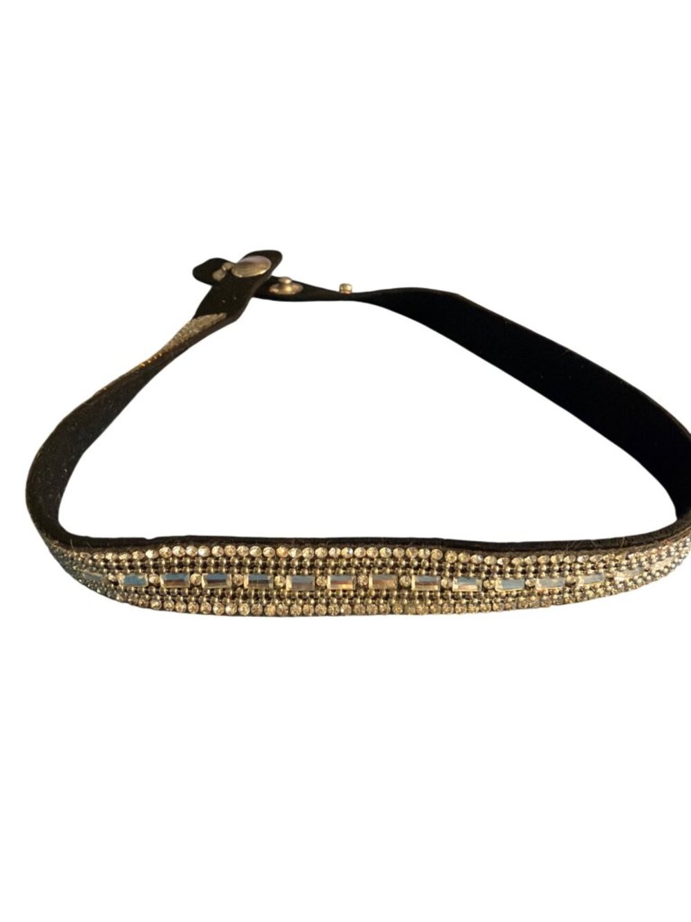 Rhinestone Embellished Black Faux Leather Choker Necklace Snaps 3 Sizes NWOT